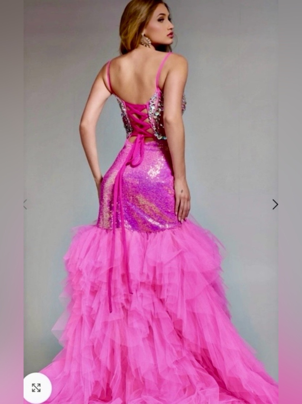NWT JOVANI PINK Sequins Beads & Pink Tulle Prom Dress Size 10 - Picture 8 of 10